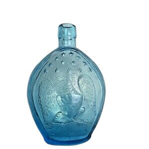 Vintage Empire Glass Works Blue Bottle American Eagle & Grapes Collectible 7.75"